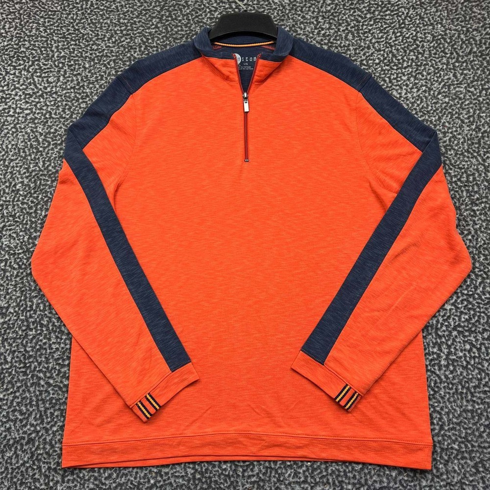 Nicoby‎ Sweater Men Large Orange Pullover Quarter Zip Long Sleeve L